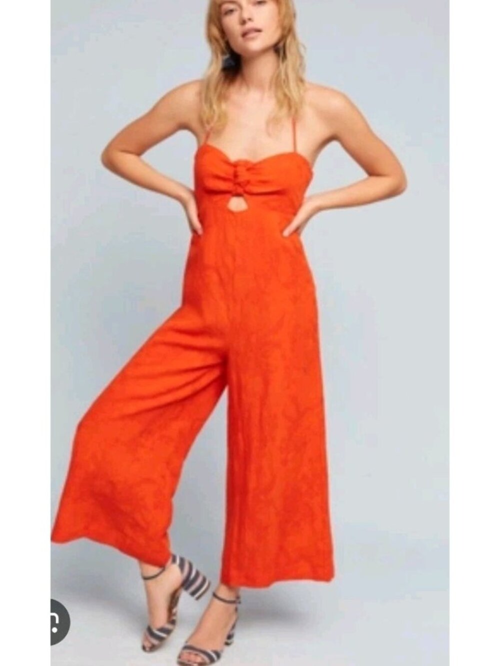Anthropologie Elevenses "Tropicale" Strapless Wide Leg Jumpsuit — Orange/Rust, S